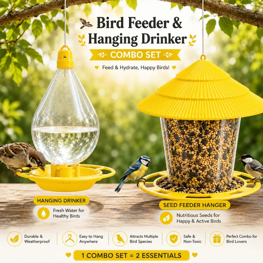 Bird Feeder & Hanging Drinker - Combo Set